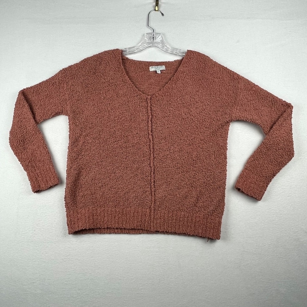 Warm & Cozy Sweater Women's Small Brown‎ Cotton Knitted Fuzzy Neck Pullover